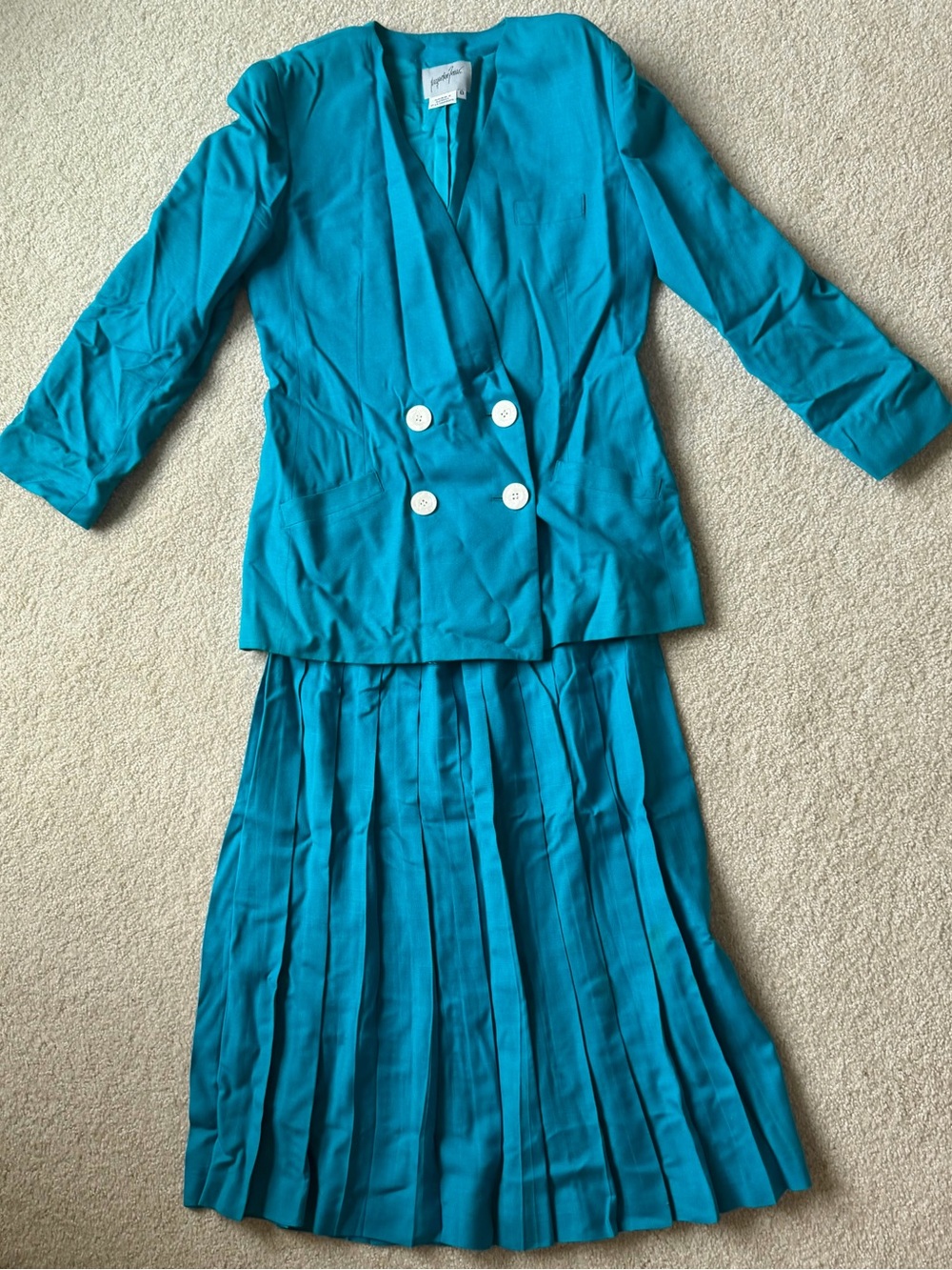 Jacqueline Ferrar Women’s Turquoise Double Breasted Blazer & Pleated Skirt Set 8